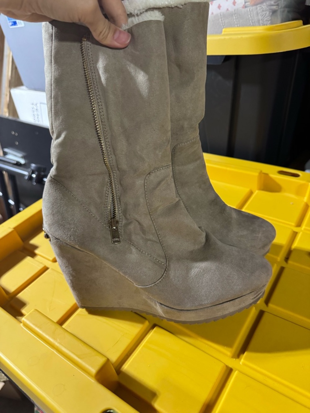 Juicy Couture Taupe Suede Wedge Boot with Side Zip